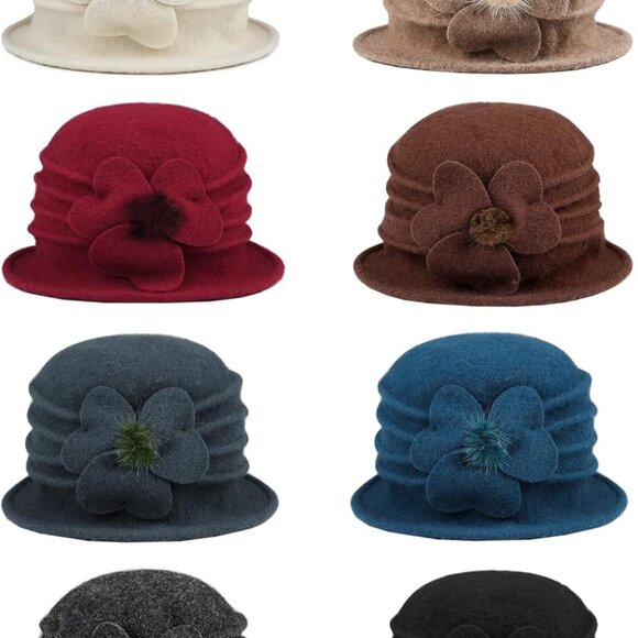 Women Beret Hat French Vintage Floral Wool Dress Cloche Classic Winter Hat 1920s - Picture 7 of 7